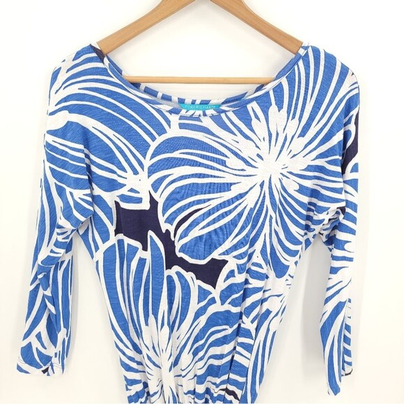 Tori Richard Honolulu Blouson Mini Dress Smocked Waist Floral Print Blue… - Picture 3 of 11